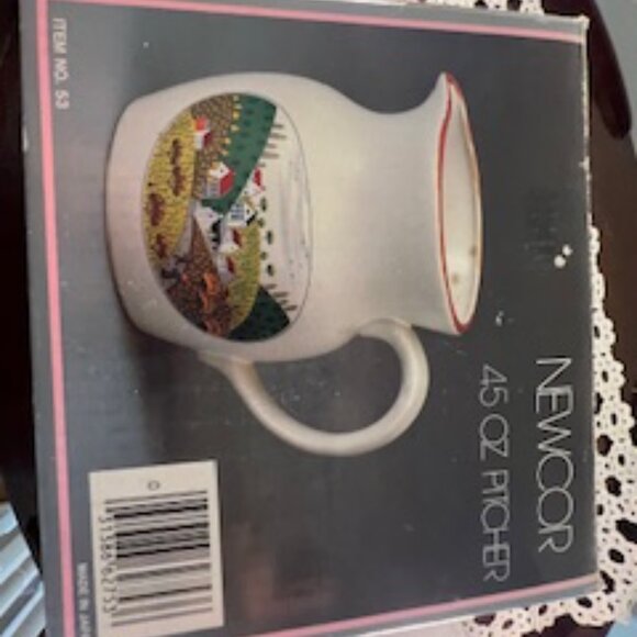 Newcor Stoneware Pitcher Country Village 6" Tall 64 oz Village Farm Scene New - Picture 11 of 11